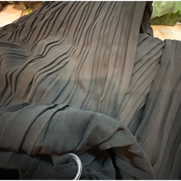 Womens Black Pleated Spaghetti Strap Jumpsuit Size L Polyester & Spandex Blend - Picture 7 of 10